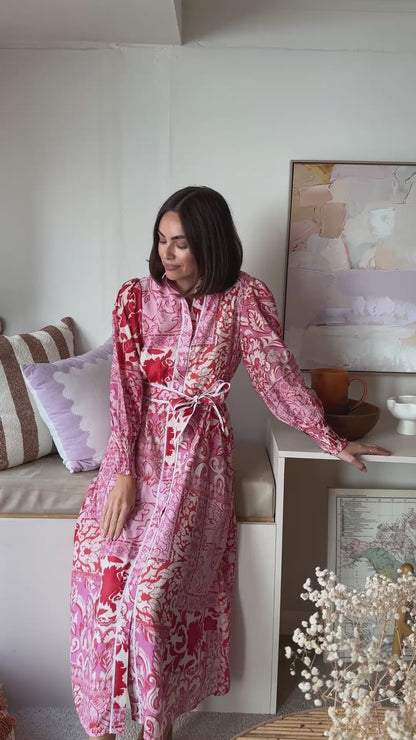 ABI MAXI SHIRT DRESS IN PINK PRINT