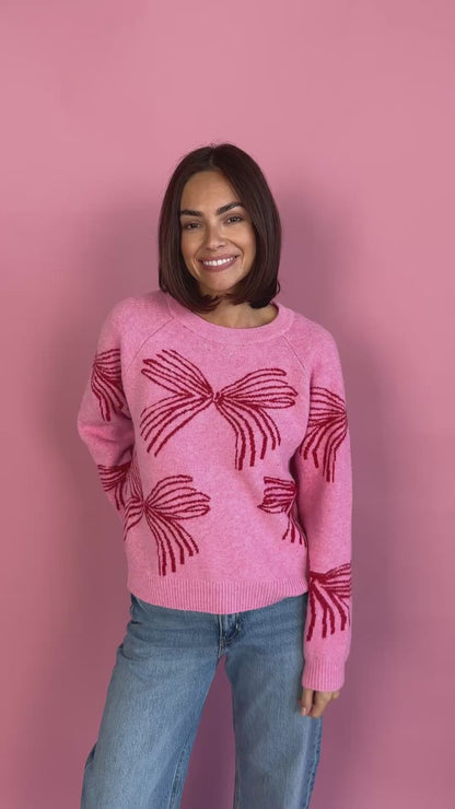 RED BOW SWEATER IN PINK