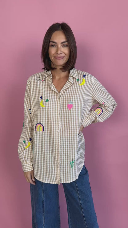 LOVE AND RAINBOWS GINGHAM SHIRT