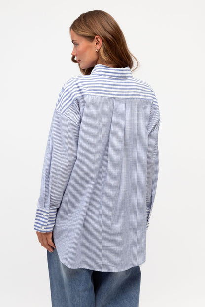 MY LOVE BLUE AND WHITE STRIPE SHIRT