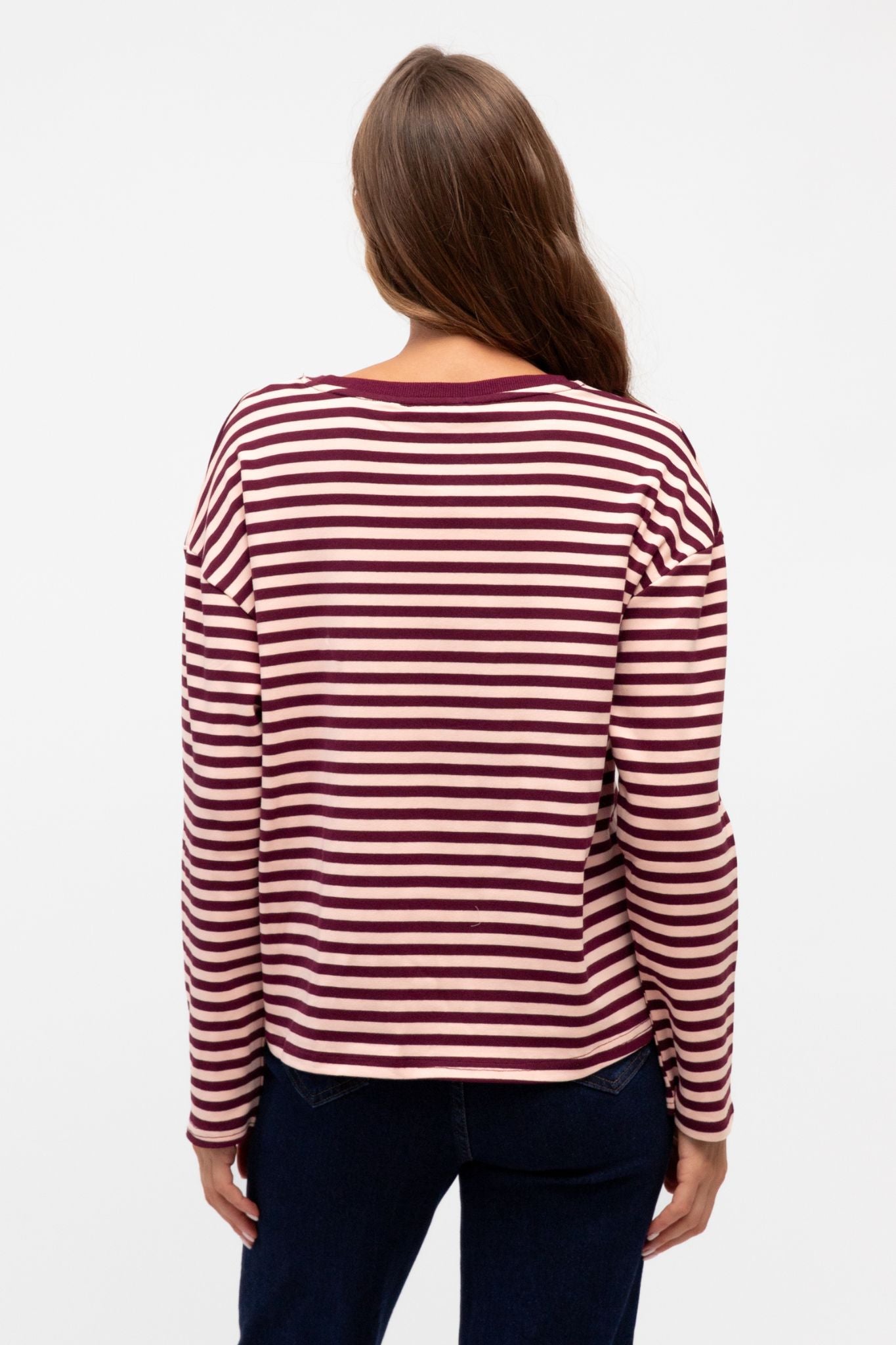 TUCK ME IN LONG SLEEVE STRIPE TOP IN PINK AND WINE