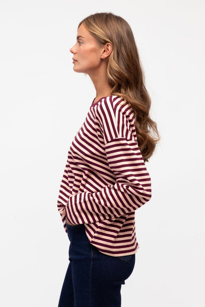 TUCK ME IN LONG SLEEVE STRIPE TOP IN PINK AND WINE