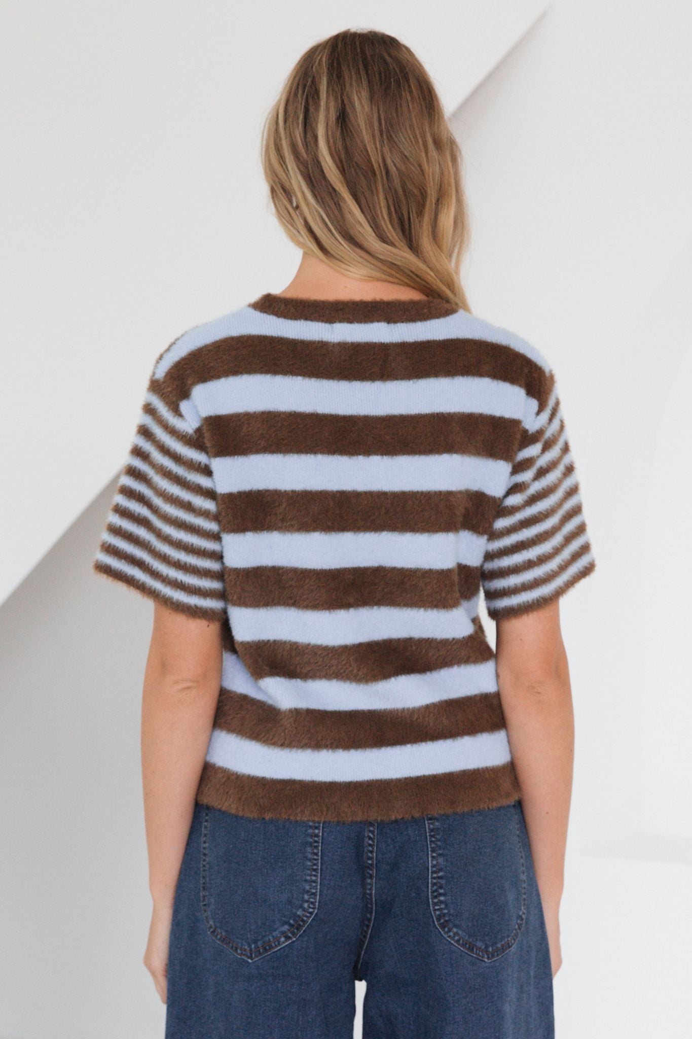 SO SOFT STRIPE KNIT IN BLUE AND CHOC STIPE