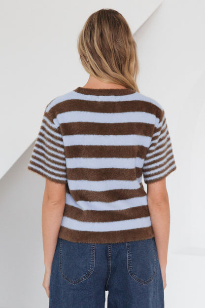 SO SOFT STRIPE KNIT IN BLUE AND CHOC STIPE