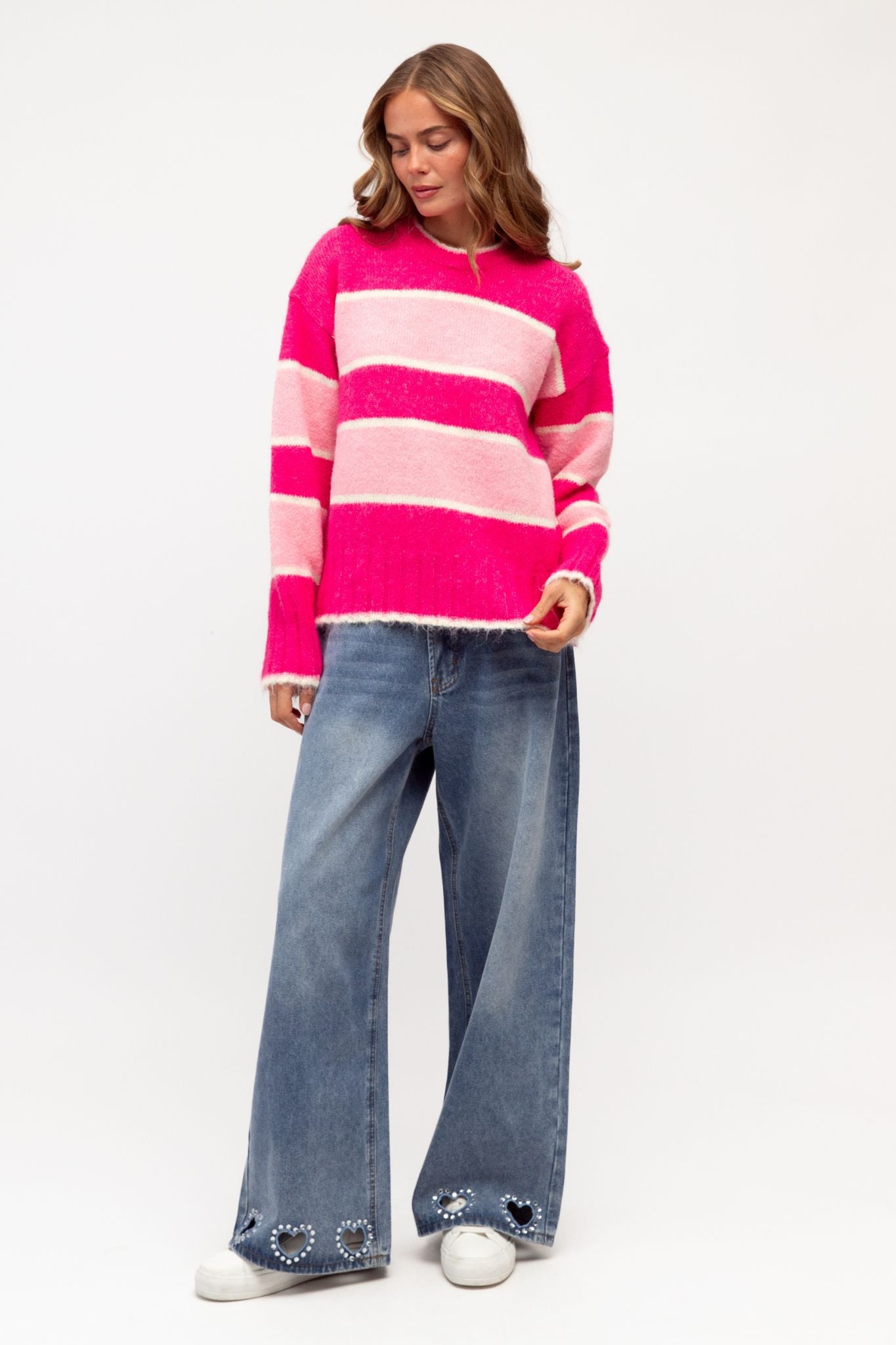 MILLY PINK STRIPE KNIT SWEATER