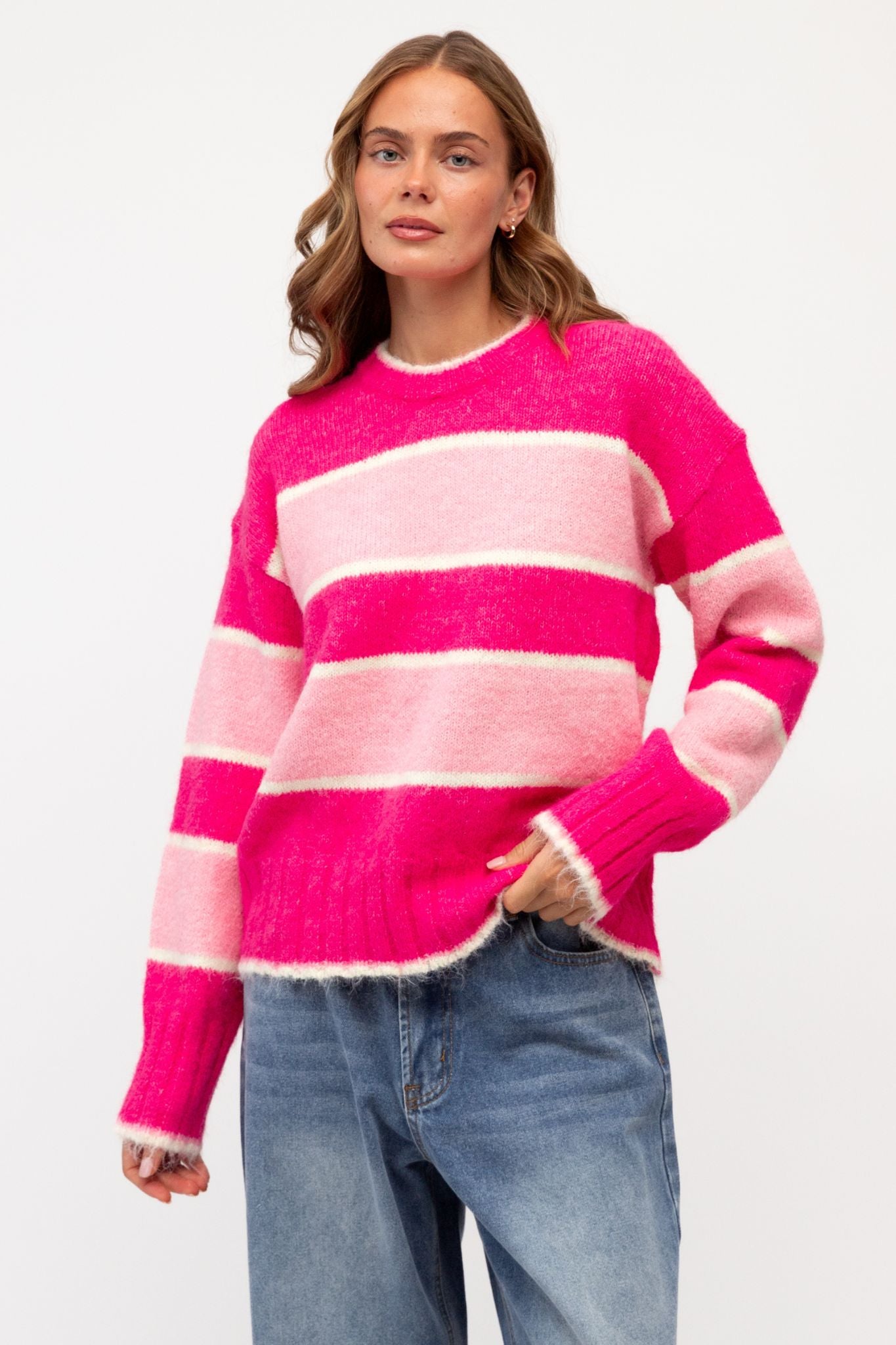 MILLY PINK STRIPE KNIT SWEATER