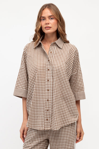GRACEY GINGHAM SHIRT IN CHOCOLATE GINGHAM CHECK