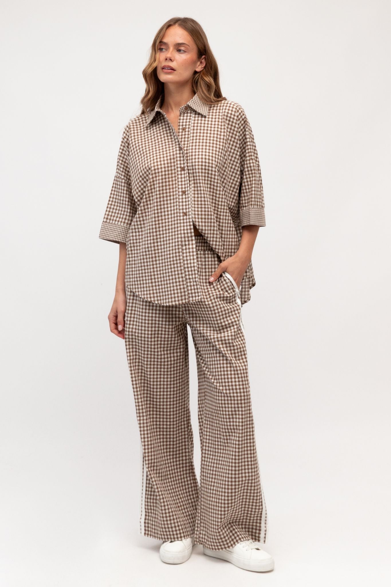 GRACEY GINGHAM SHIRT IN CHOCOLATE GINGHAM CHECK
