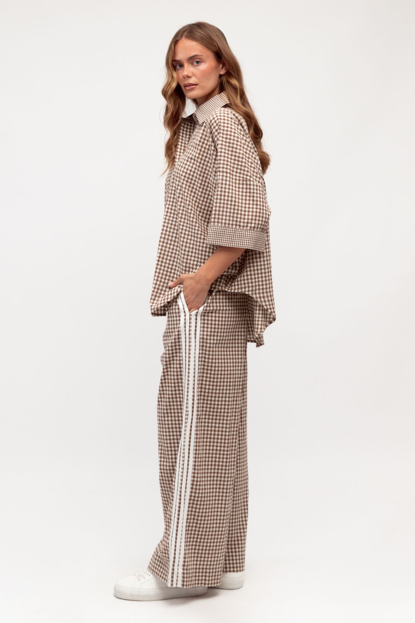 GRACEY GINGHAM PANT IN CHOCOLATE GINGHAM CHECK