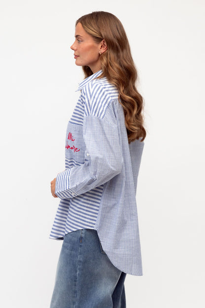 MY LOVE BLUE AND WHITE STRIPE SHIRT