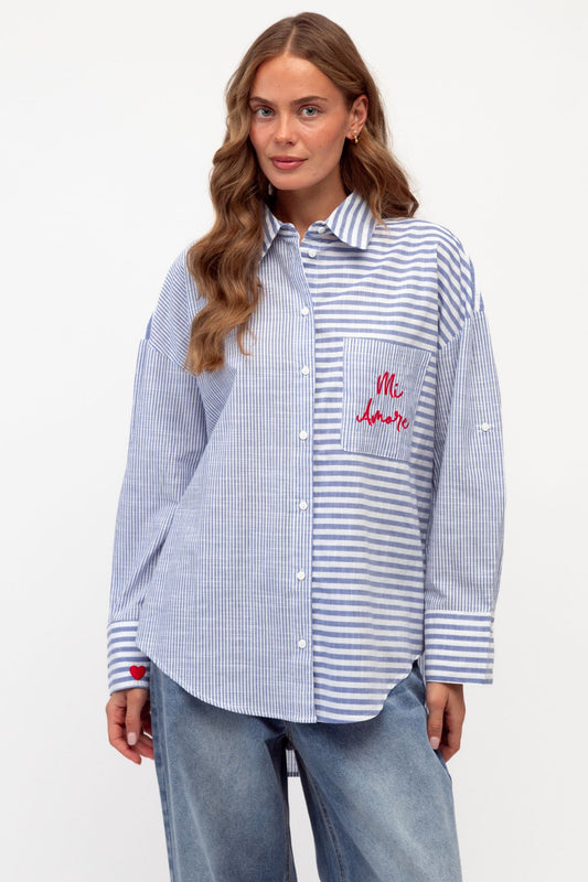 MY LOVE BLUE AND WHITE STRIPE SHIRT